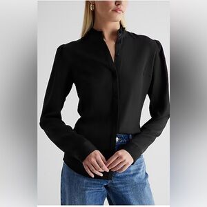 Express Portofino Black Ruffled Button Down Blouse M